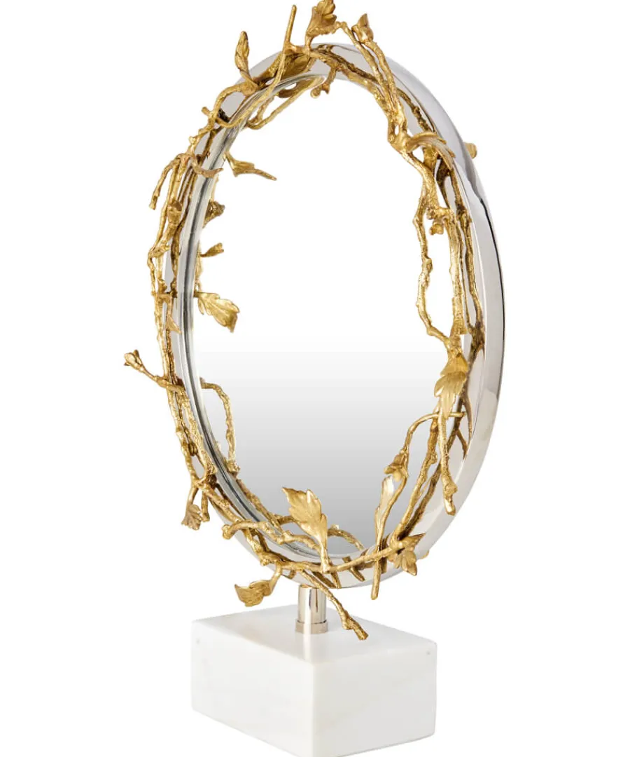 nouveau_brass_table_mirror_with_stone_base_2.webp Joe Browns Gifts<Nouveau Brass Table Mirror With Stone Base