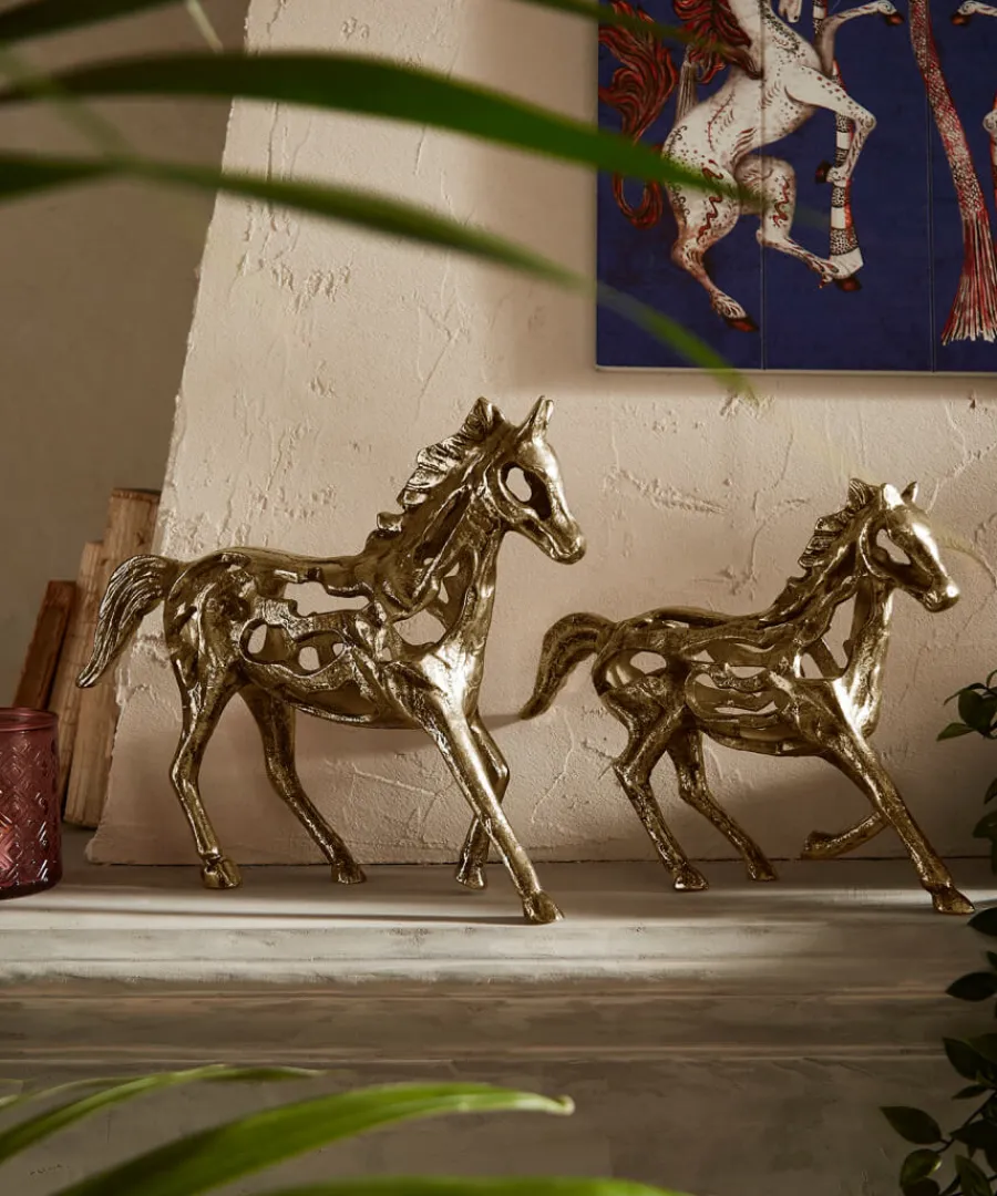 Joe Browns Home Accessories<Set Of 2 Cast Iron Antique Gold Horse Statues